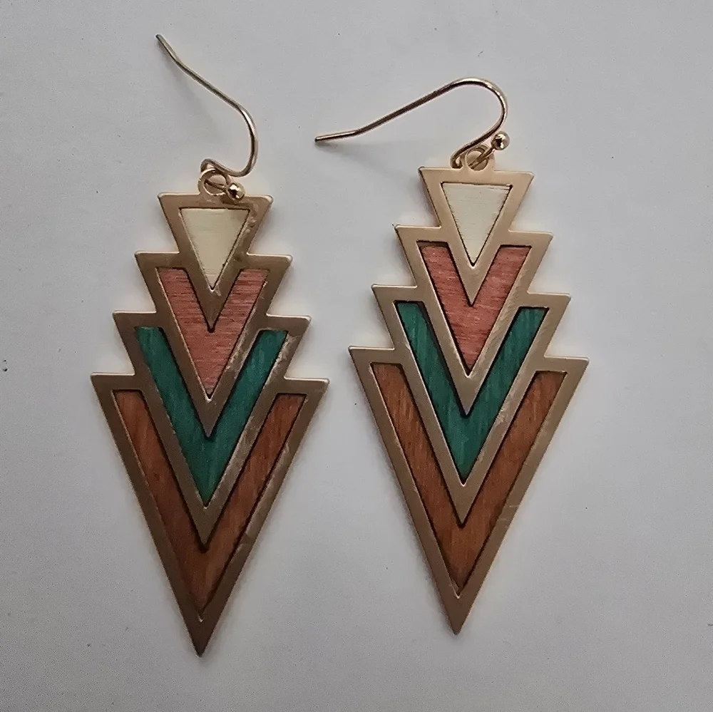 NEW Wood Arrow Teal Boho Dangle Earrings